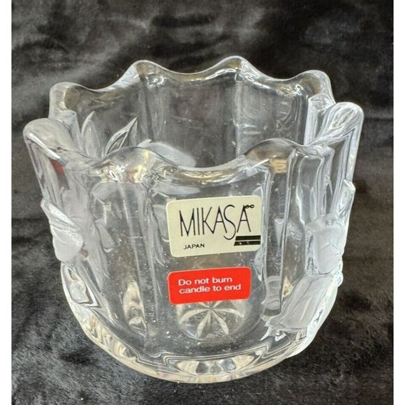 NEW 1990s Mikasa Festive Poinsettia Votive Candleholder Crystal Cut Glass - Picture 5 of 13